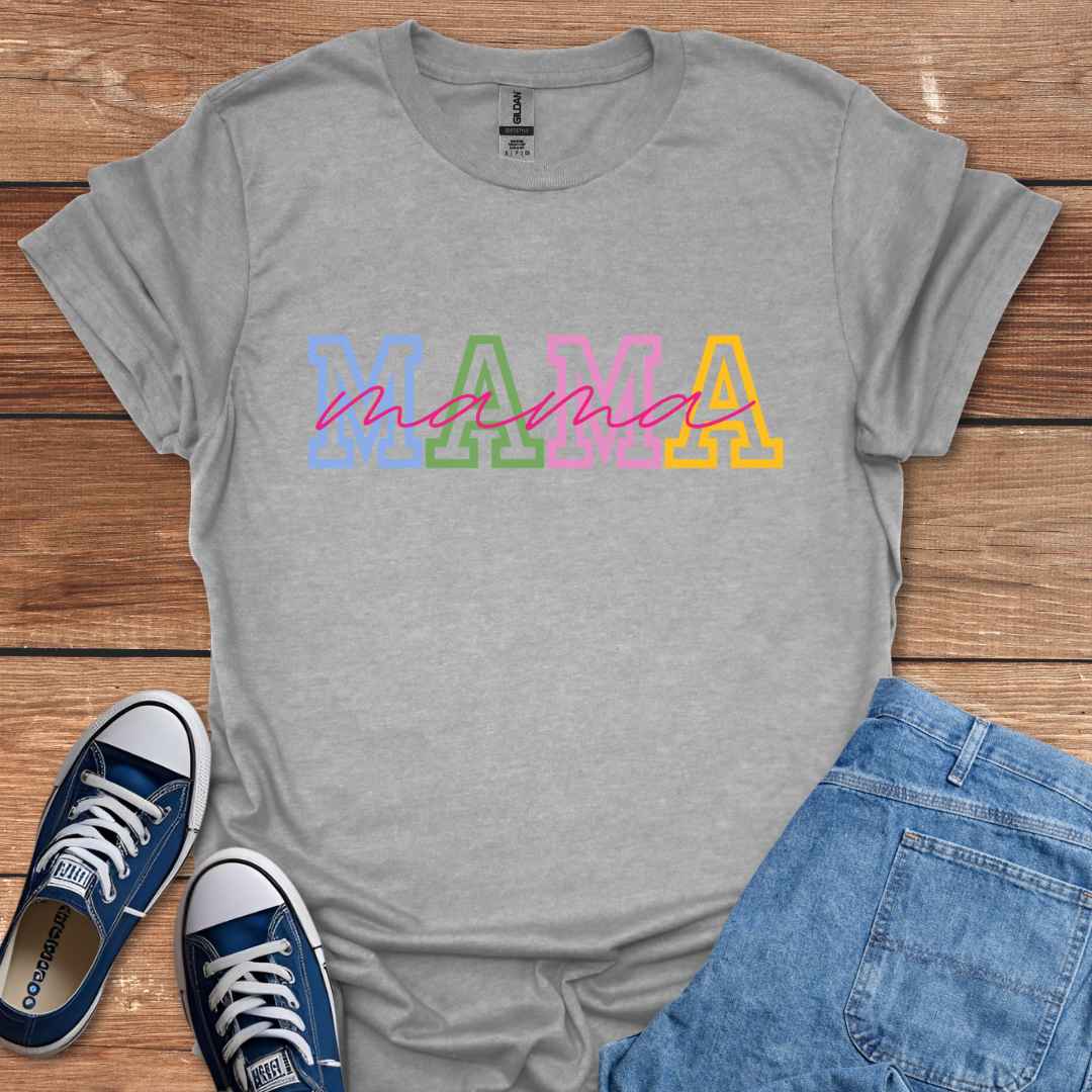 Mama Graphic T-Shirt, College University Font Colors and Handwriting