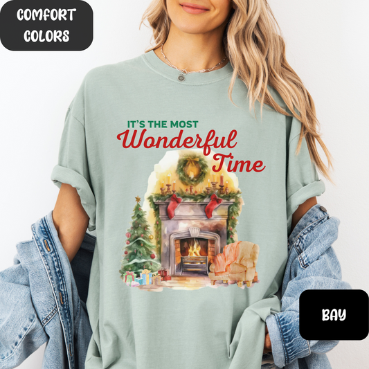 Comfort Colors Christmas Time Shirt, It's The Most Wonderful Time Shirt, Christmas Shirt, Vintage Christmas Shirt, Retro Christmas T-Shirt, Christmas Fireplace Tee