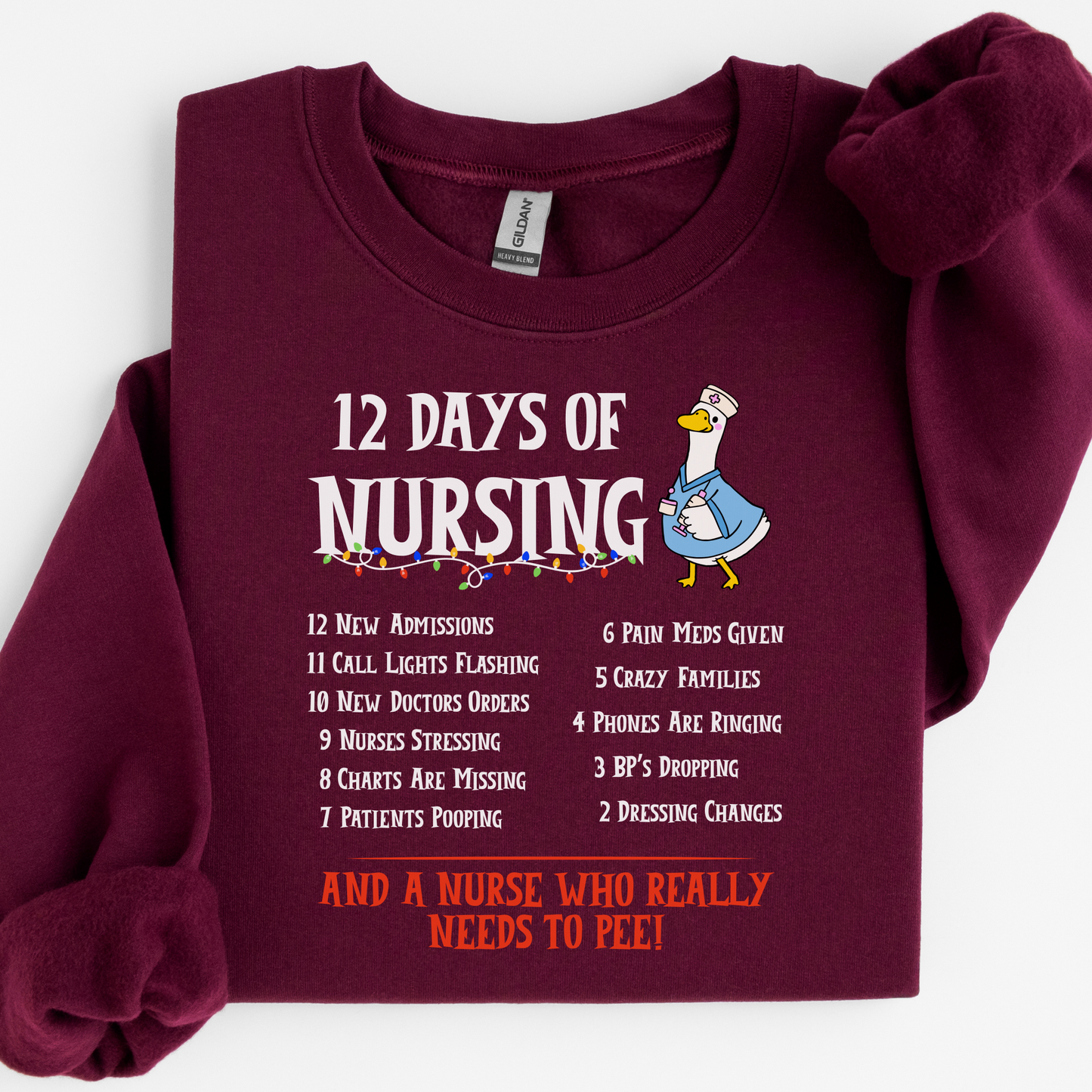 12 Days Of Nursing Sweatshirt, Funny Christmas Nurse Sweatshirt, Merry Christmas Nursing shirt, Christmas Gift For Nurse, Nurse Goose Shirt, Cute Christmas Nurse Sweater