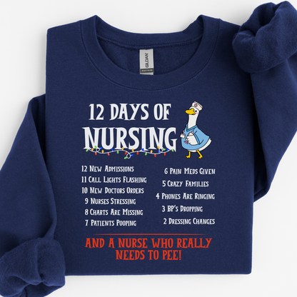 12 Days Of Nursing Sweatshirt, Funny Christmas Nurse Sweatshirt, Merry Christmas Nursing shirt, Christmas Gift For Nurse, Nurse Goose Shirt, Cute Christmas Nurse Sweater