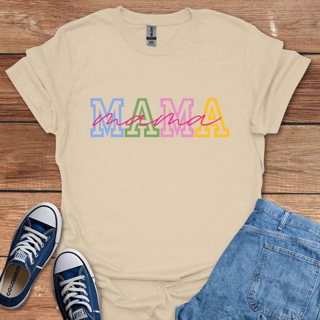 Mama Graphic T-Shirt, College University Font Colors and Handwriting