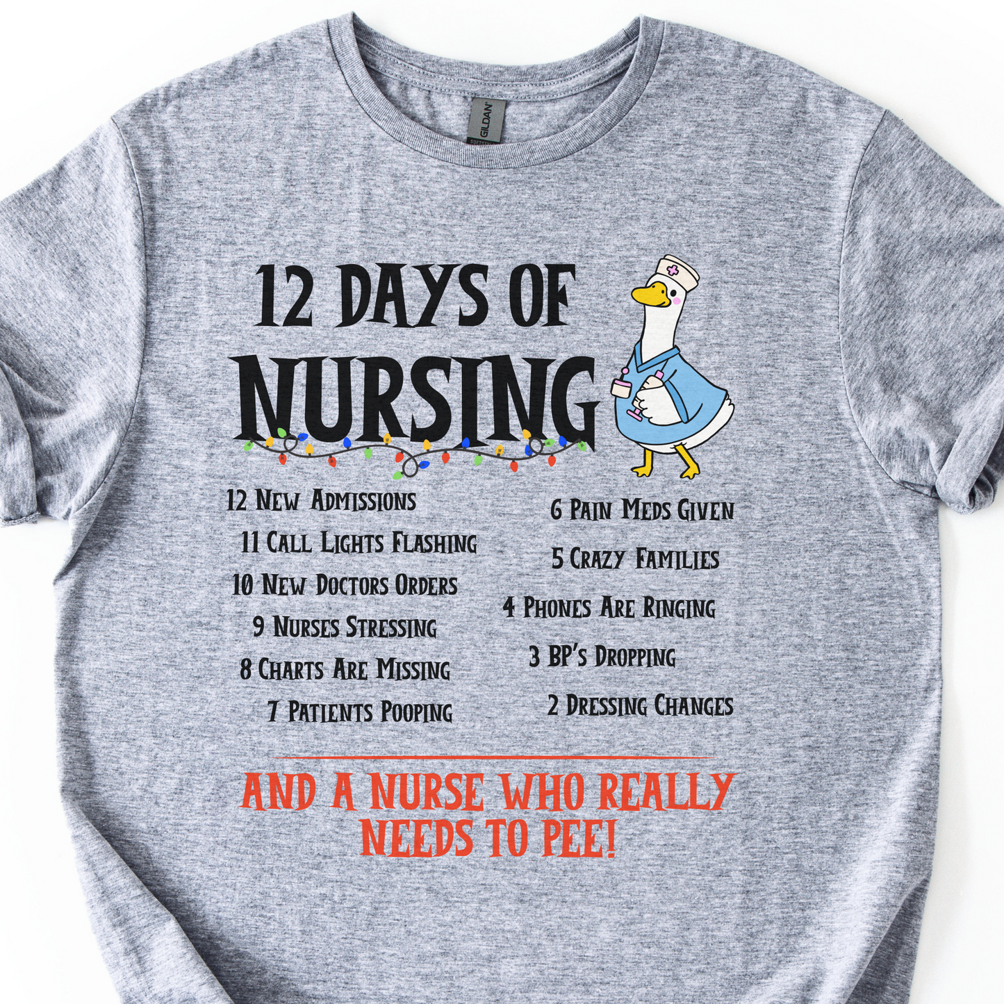12 Days Of Nursing T-Shirt, Funny Christmas Nurse T-shirt, Merry Christmas Nursing shirt, Christmas Gift For Nurse, Nurse Goose Shirt,Cute Christmas Nurse Shirt