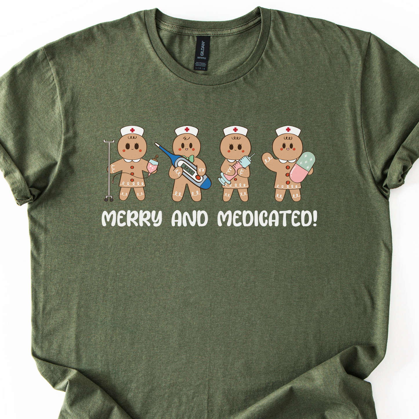 Merry And Medicated Christmas Nurse T-Shirt, Nurse Christmas Gingerbread Shirt, ER Nurse Tee, RN Nurse Gift, Funny Nurse Tshirt