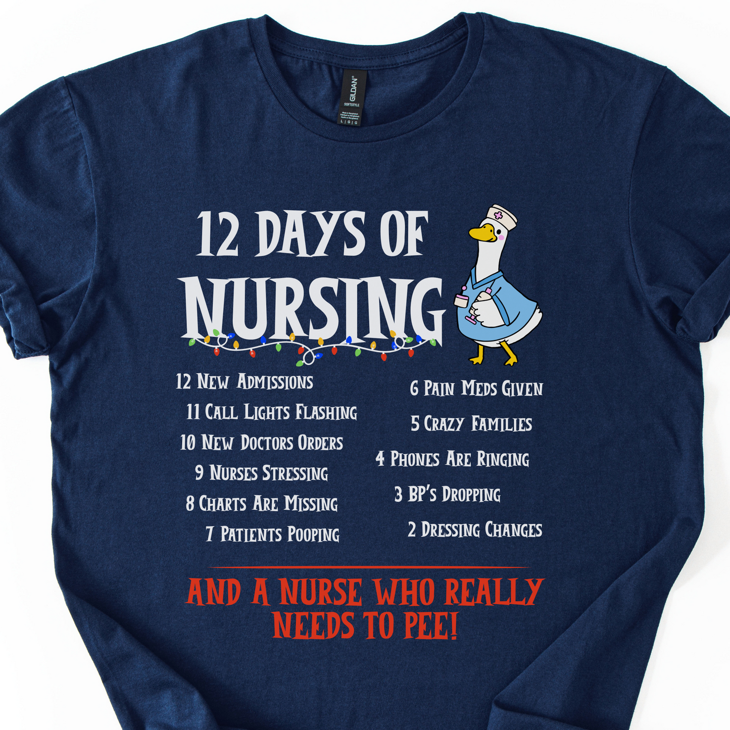 12 Days Of Nursing T-Shirt, Funny Christmas Nurse T-shirt, Merry Christmas Nursing shirt, Christmas Gift For Nurse, Nurse Goose Shirt,Cute Christmas Nurse Shirt