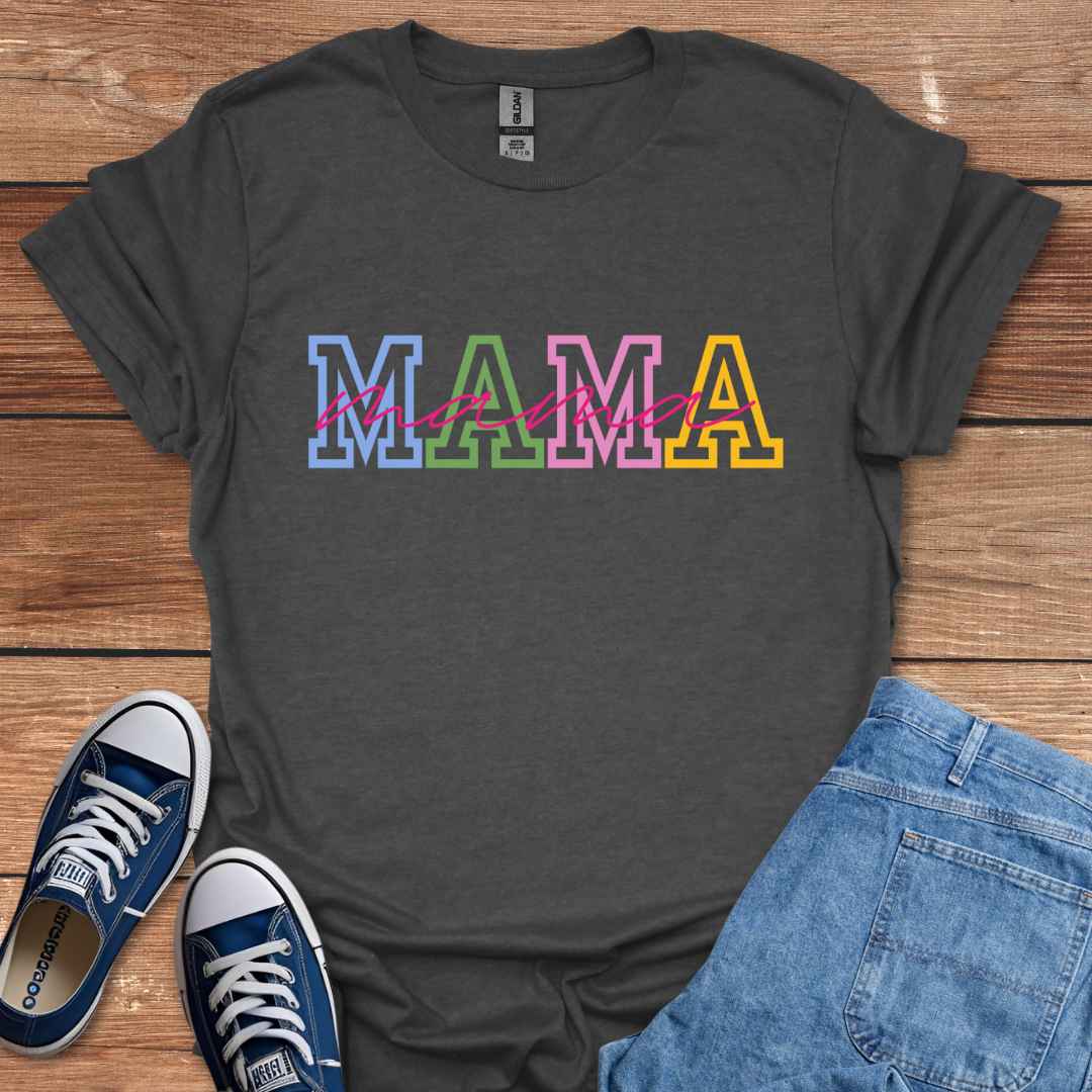 Mama Graphic T-Shirt, College University Font Colors and Handwriting