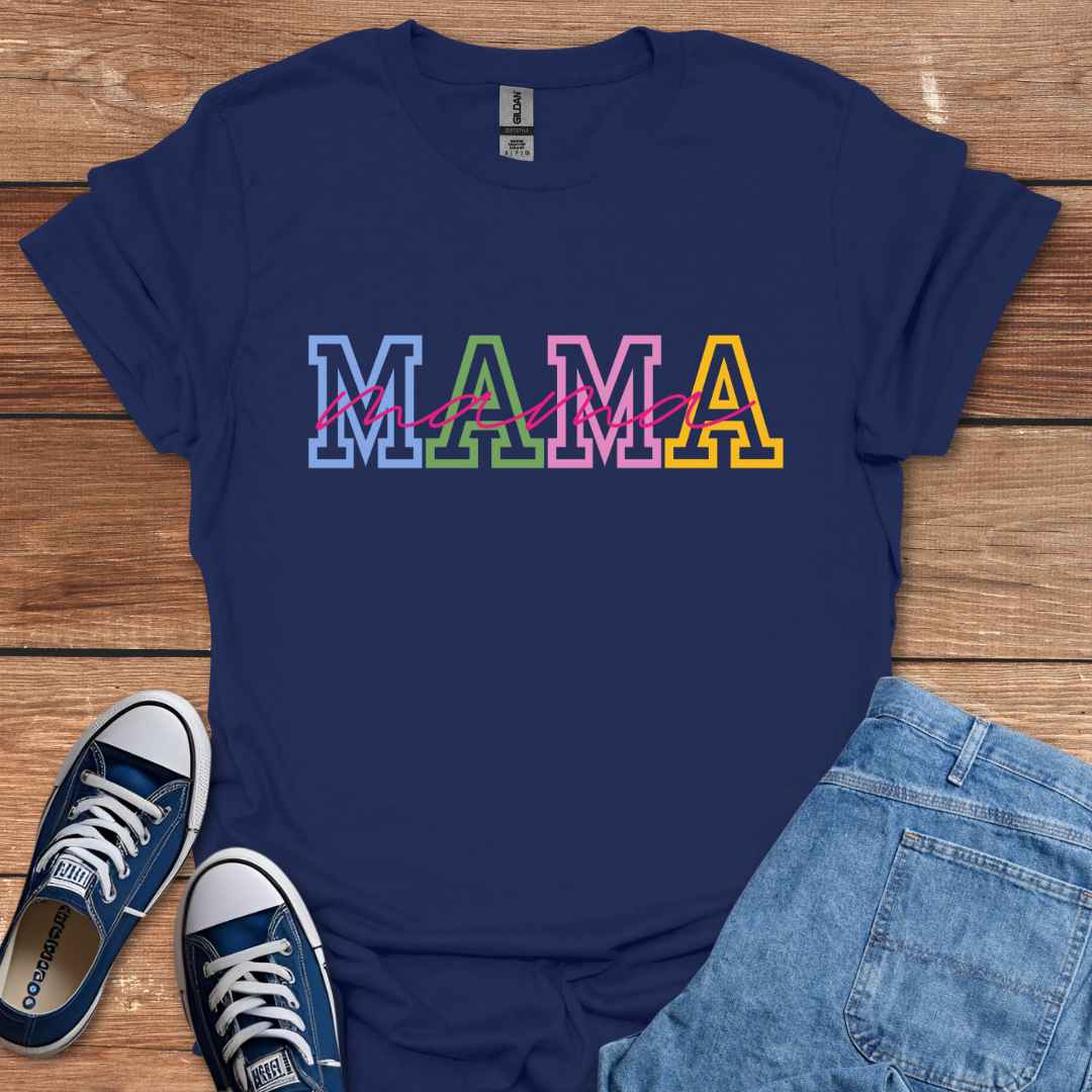 Mama Graphic T-Shirt, College University Font Colors and Handwriting