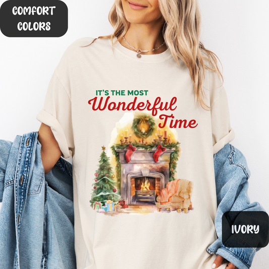 Comfort Colors Christmas Time Shirt, It's The Most Wonderful Time Shirt, Christmas Shirt, Vintage Christmas Shirt, Retro Christmas T-Shirt, Christmas Fireplace Tee