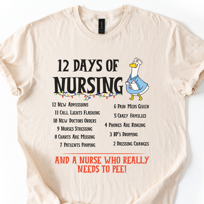12 Days Of Nursing T-Shirt, Funny Christmas Nurse T-shirt, Merry Christmas Nursing shirt, Christmas Gift For Nurse, Nurse Goose Shirt,Cute Christmas Nurse Shirt