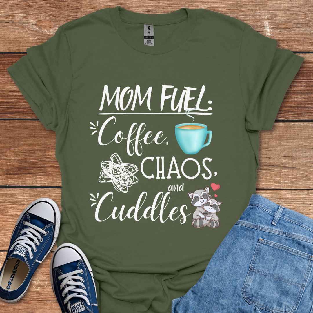 Mom Fuel Coffee Chaos And Cuddles Graphic T-Shirt