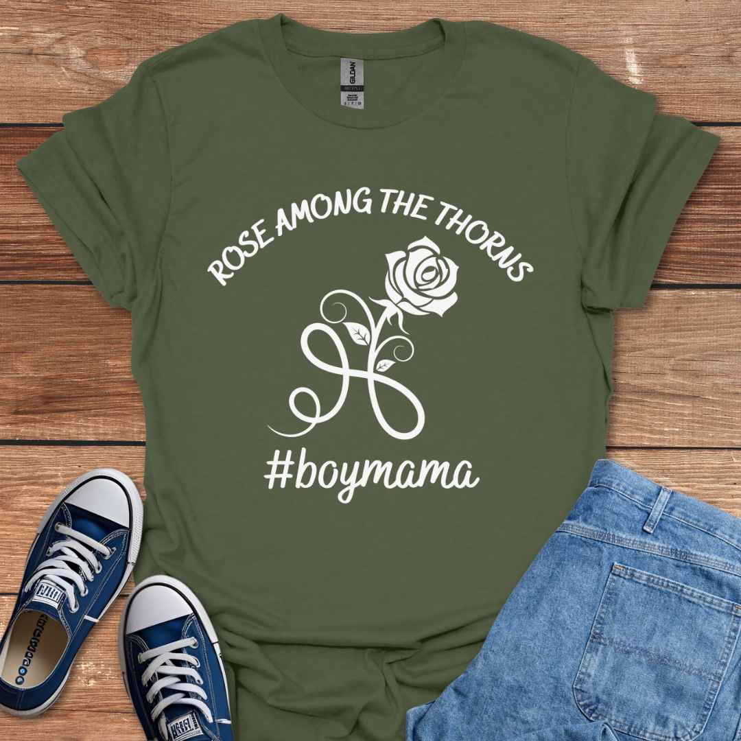 Rose Among The Thorns #BoyMama Graphic T-Shirt, Rose Graphic