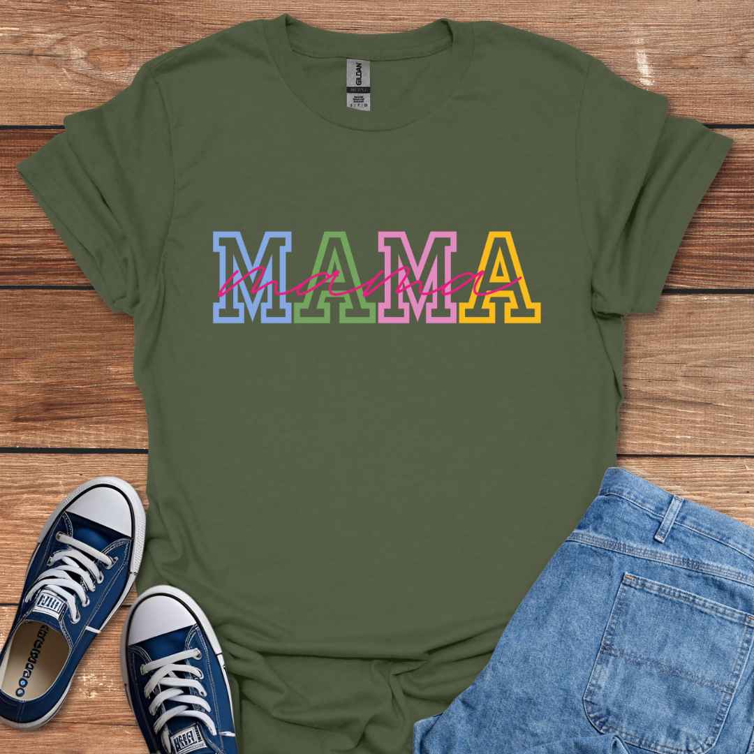 Mama Graphic T-Shirt, College University Font Colors and Handwriting