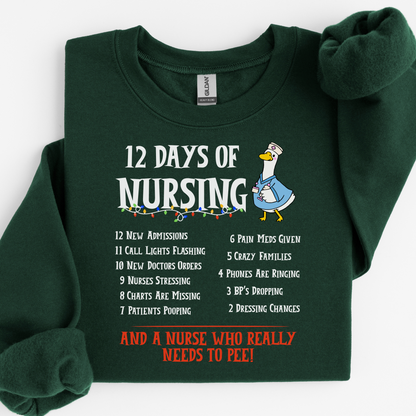 12 Days Of Nursing Sweatshirt, Funny Christmas Nurse Sweatshirt, Merry Christmas Nursing shirt, Christmas Gift For Nurse, Nurse Goose Shirt, Cute Christmas Nurse Sweater