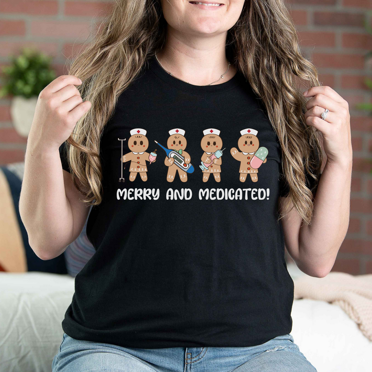 Merry And Medicated Christmas Nurse T-Shirt, Nurse Christmas Gingerbread Shirt, ER Nurse Tee, RN Nurse Gift, Funny Nurse Tshirt