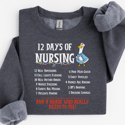 12 Days Of Nursing Sweatshirt, Funny Christmas Nurse Sweatshirt, Merry Christmas Nursing shirt, Christmas Gift For Nurse, Nurse Goose Shirt, Cute Christmas Nurse Sweater