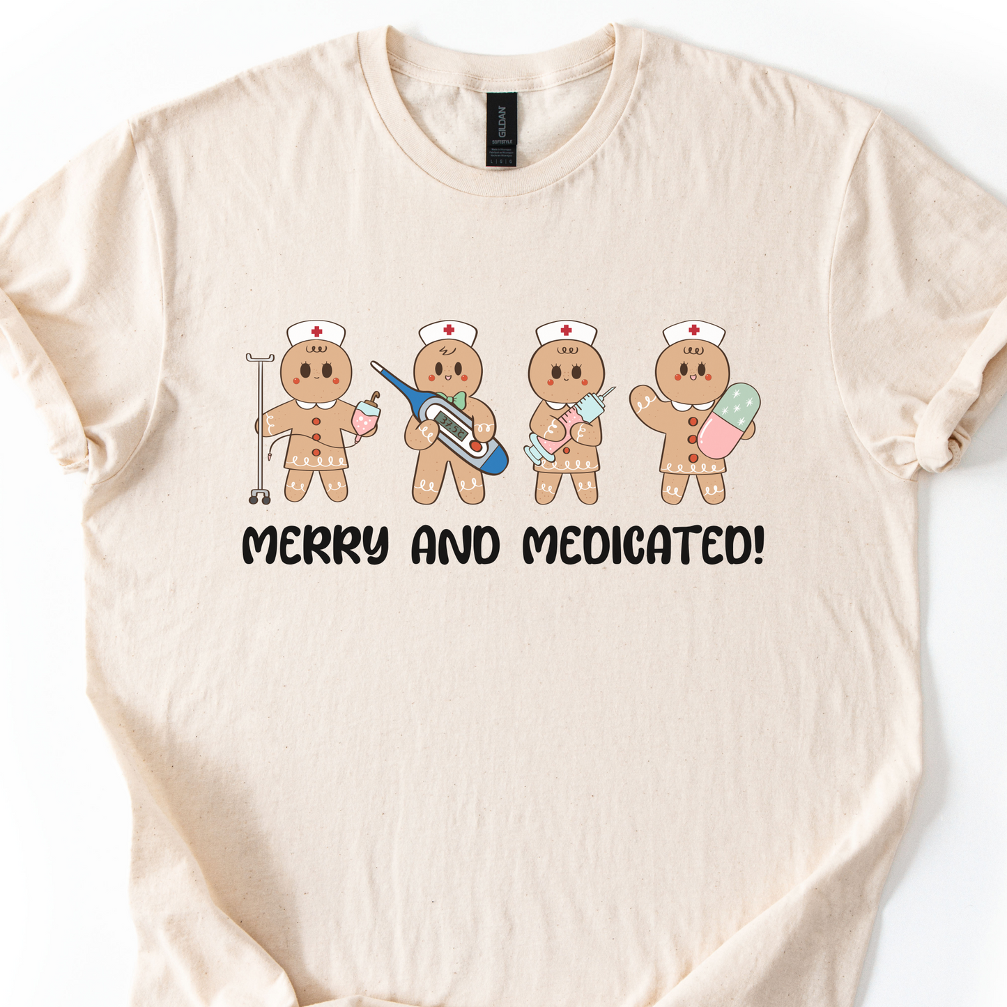 Merry And Medicated Christmas Nurse T-Shirt, Nurse Christmas Gingerbread Shirt, ER Nurse Tee, RN Nurse Gift, Funny Nurse Tshirt