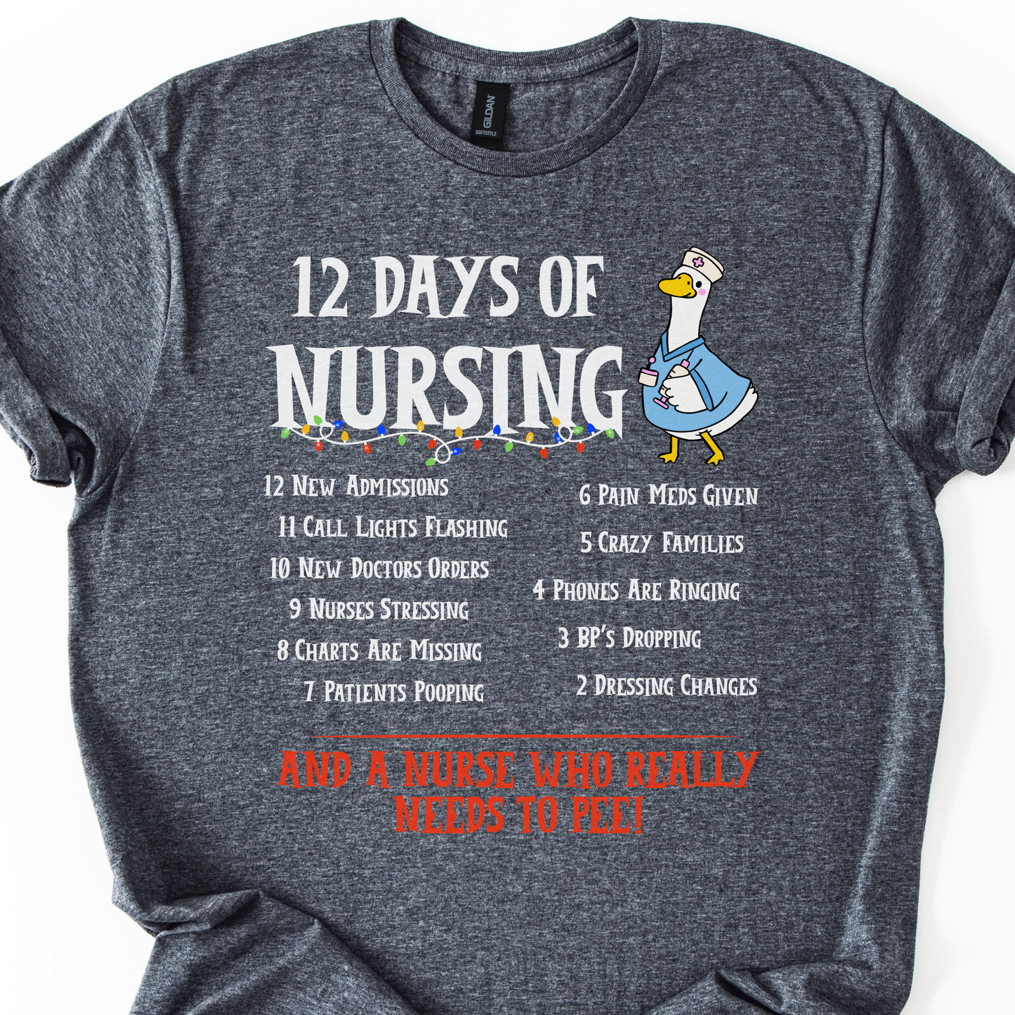 12 Days Of Nursing T-Shirt, Funny Christmas Nurse T-shirt, Merry Christmas Nursing shirt, Christmas Gift For Nurse, Nurse Goose Shirt,Cute Christmas Nurse Shirt