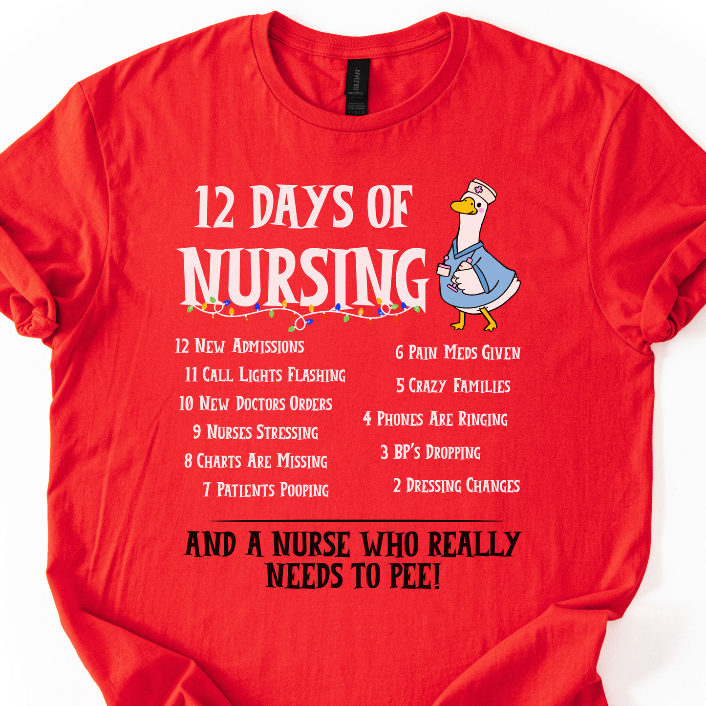 12 Days Of Nursing T-Shirt, Funny Christmas Nurse T-shirt, Merry Christmas Nursing shirt, Christmas Gift For Nurse, Nurse Goose Shirt,Cute Christmas Nurse Shirt