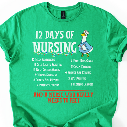 12 Days Of Nursing T-Shirt, Funny Christmas Nurse T-shirt, Merry Christmas Nursing shirt, Christmas Gift For Nurse, Nurse Goose Shirt,Cute Christmas Nurse Shirt