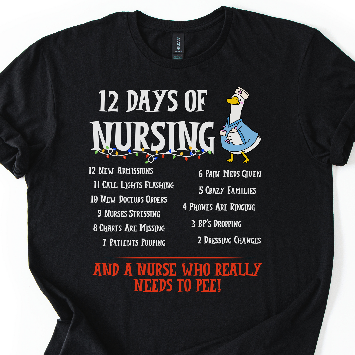 12 Days Of Nursing T-Shirt, Funny Christmas Nurse T-shirt, Merry Christmas Nursing shirt, Christmas Gift For Nurse, Nurse Goose Shirt,Cute Christmas Nurse Shirt